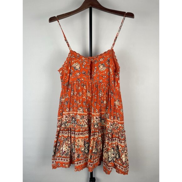 Urban Outfitters Sundress Orange Floral Mini Embroidered Scalloped Hem Small - Picture 4 of 9
